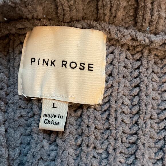 Pink Rose Gray and White Stripe Soft Crop Crew Neck L - Picture 3 of 6